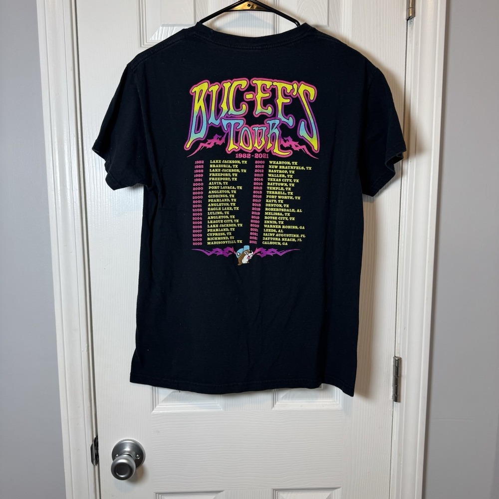 Bucees T Shirt Black Neon 1982 Tour Buc-Eee's Front Back Print Men's Medium